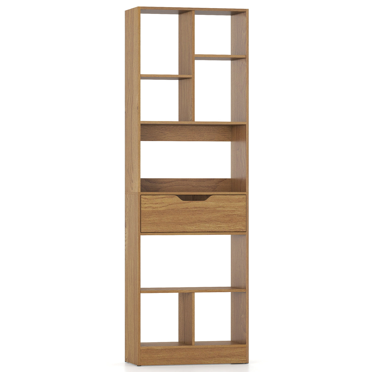 51-Inch Tall Bookcase with 7-Cube Storage & Drawer - Natural