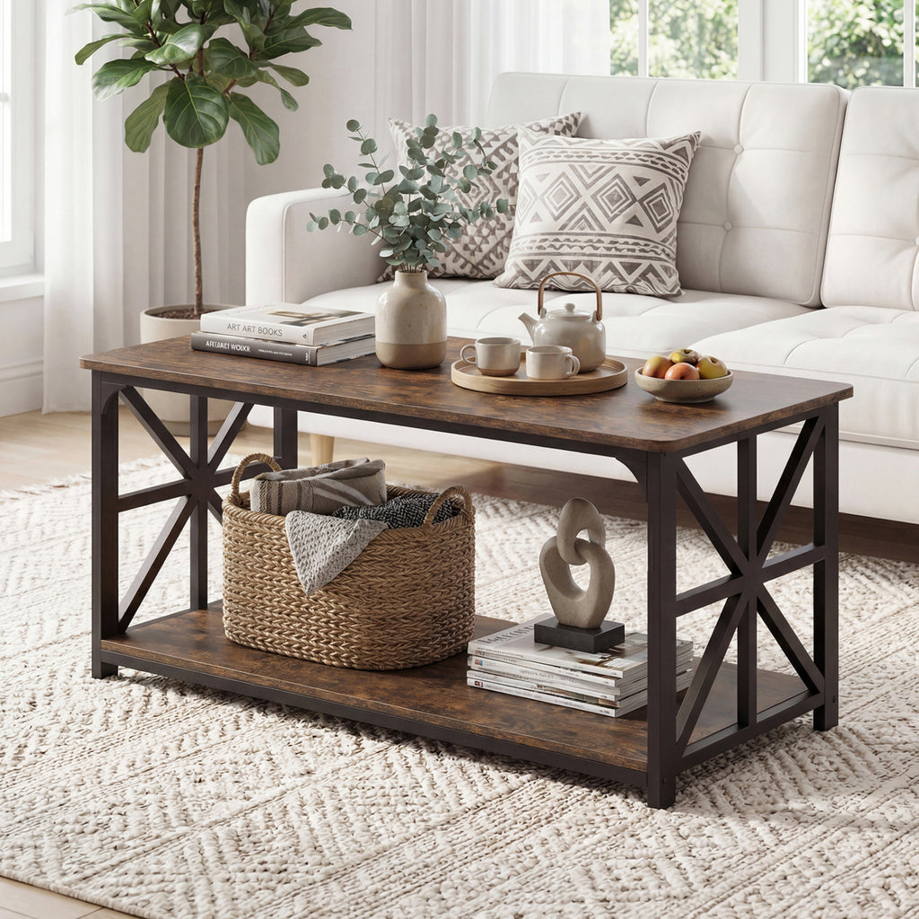 Coffee Table 2-Tier Storage Center Table - Oak