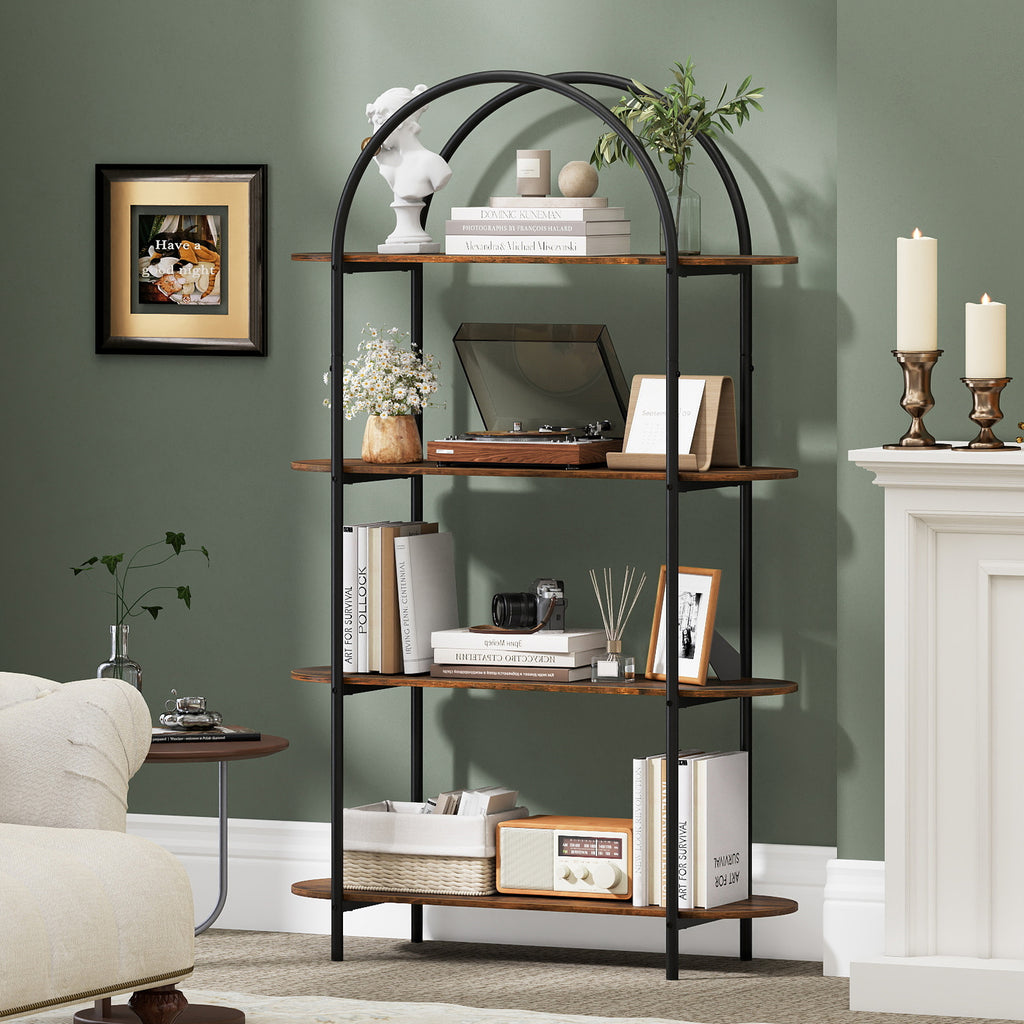 4-Tier Open Bookcase with Metal Frame – White & Golden