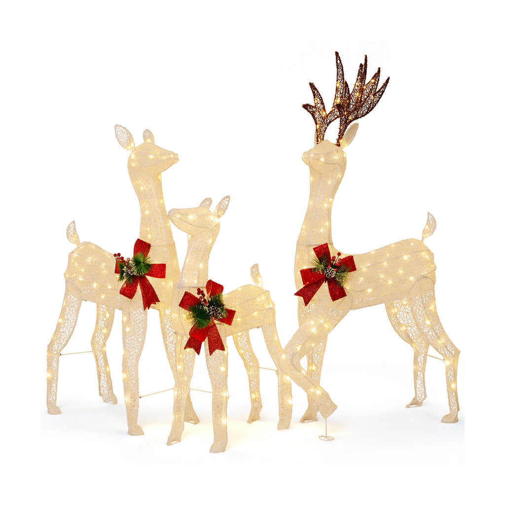 3-Piece Pre-lit Christmas Reindeer Family Decor with 230 Warm White LED Lights - Outdoor Indoor Holiday Ornament
