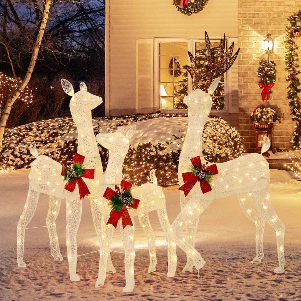 3-Piece Pre-lit Christmas Reindeer Family Decor with 230 Warm White LED Lights - Outdoor Indoor Holiday Ornament