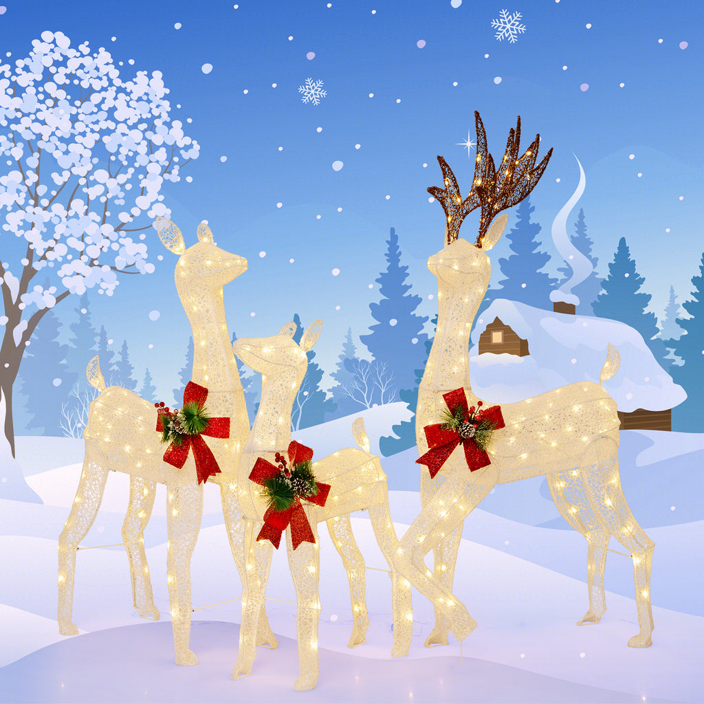 3-Piece Pre-lit Christmas Reindeer Family Decor with 230 Warm White LED Lights - Outdoor Indoor Holiday Ornament