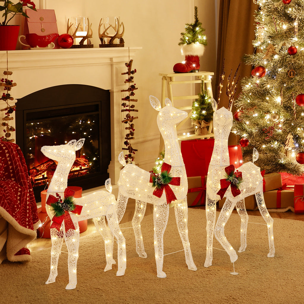 3-Piece Pre-lit Christmas Reindeer Family Decor with 230 Warm White LED Lights - Outdoor Indoor Holiday Ornament