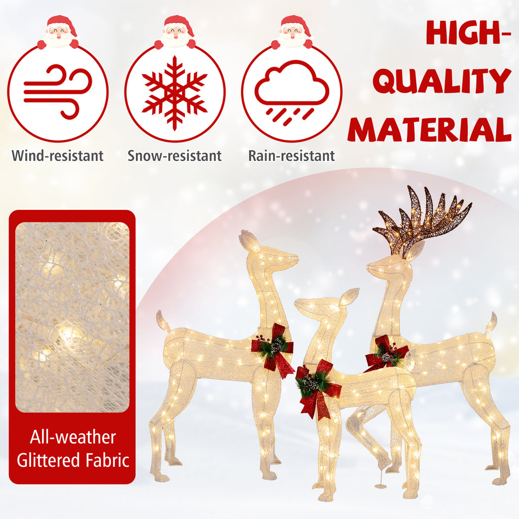 3-Piece Pre-lit Christmas Reindeer Family Decor with 230 Warm White LED Lights - Outdoor Indoor Holiday Ornament