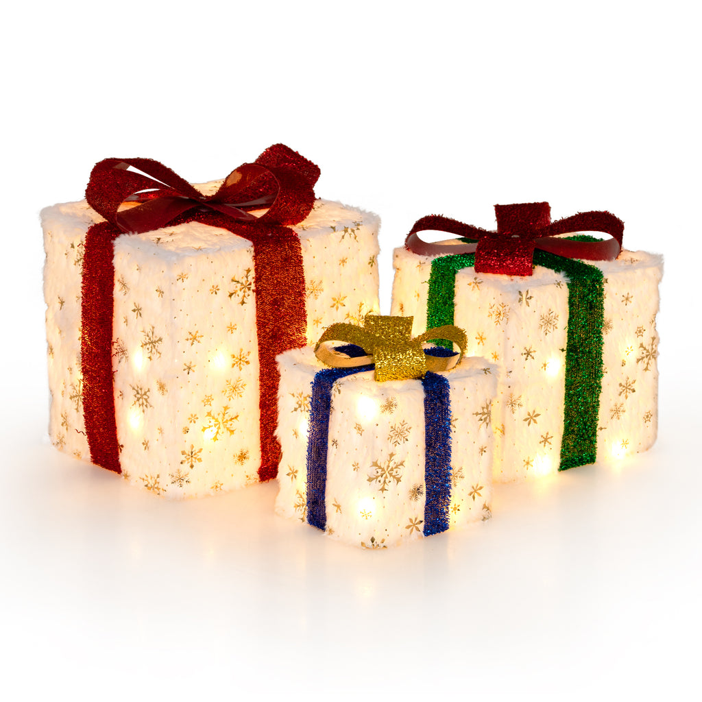 Set of 3 Christmas Lighted Gift Boxes with 48 Warm LED Lights - Indoor & Outdoor Decor