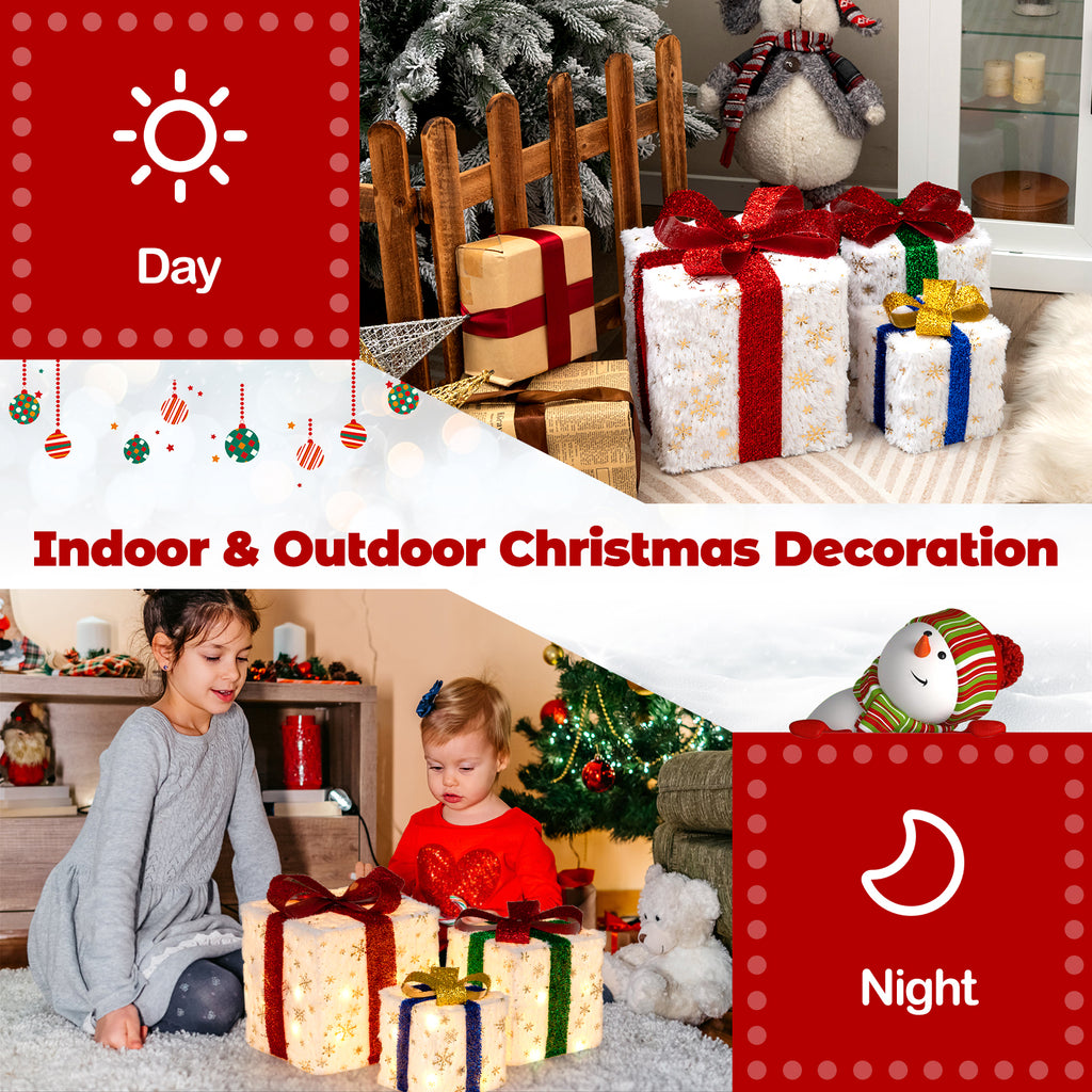 Set of 3 Christmas Lighted Gift Boxes with 48 Warm LED Lights - Indoor & Outdoor Decor