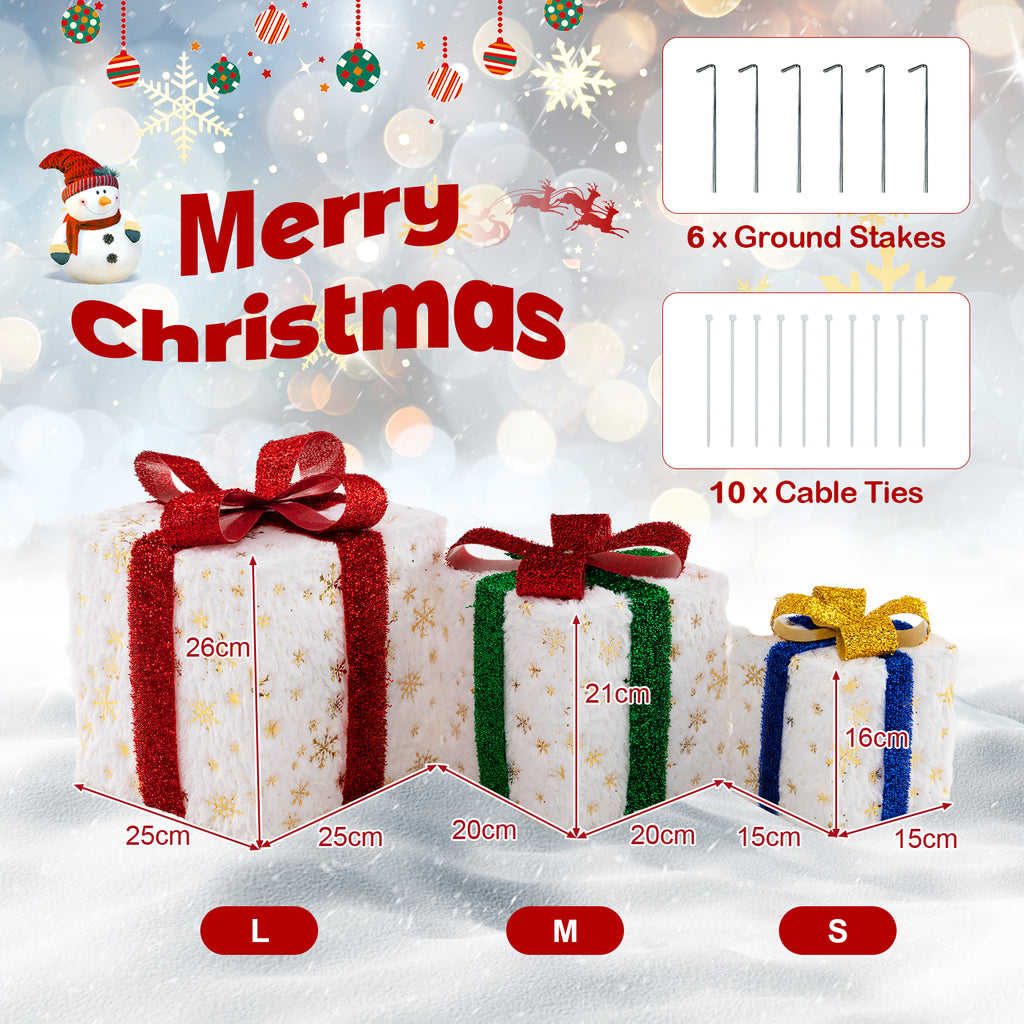 Set of 3 Christmas Lighted Gift Boxes with 48 Warm LED Lights - Indoor & Outdoor Decor