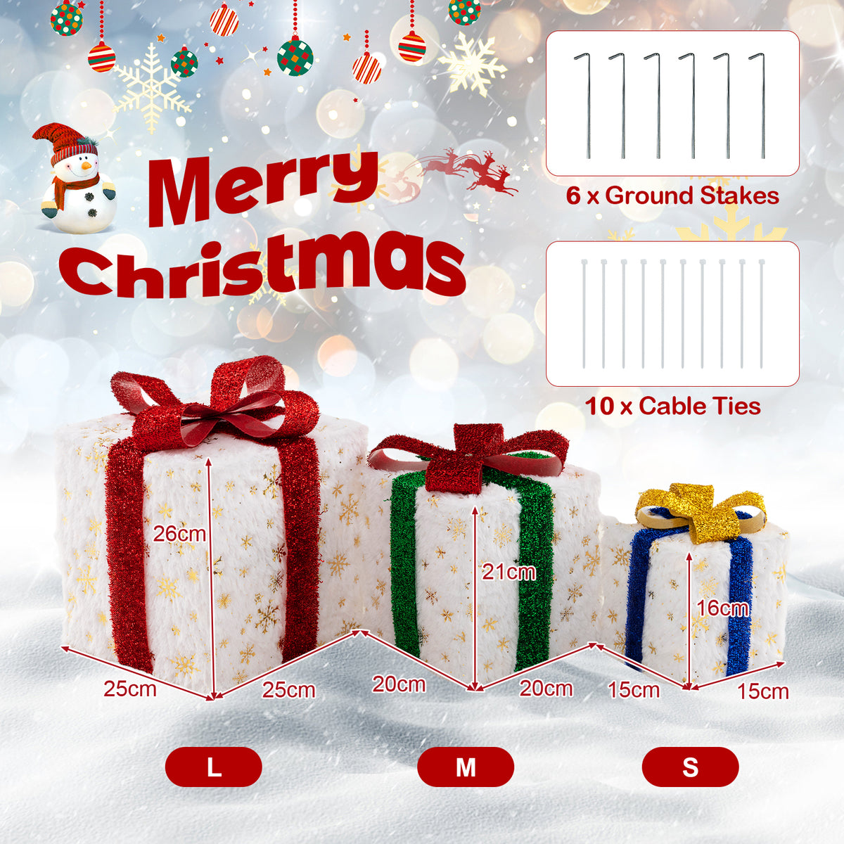 Set of 3 Christmas Lighted Gift Boxes with 48 Warm LED Lights - Indoor & Outdoor Decor