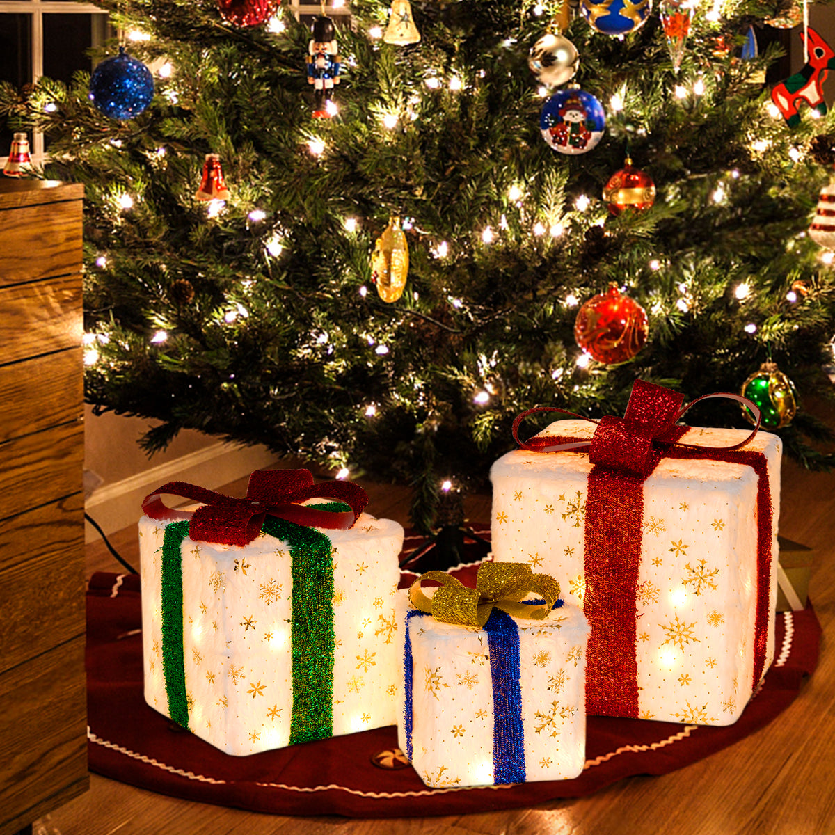 Set of 3 Christmas Lighted Gift Boxes with 48 Warm LED Lights - Indoor & Outdoor Decor
