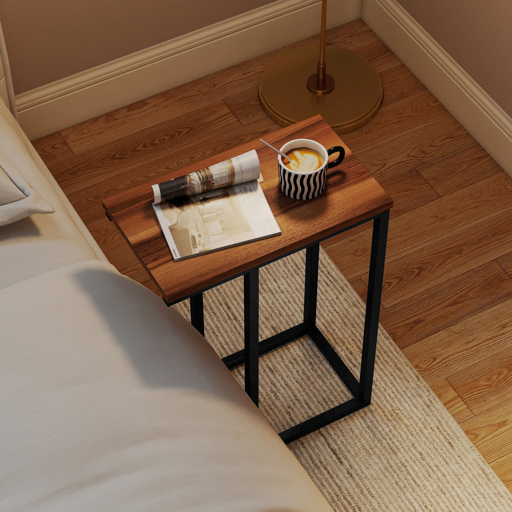 C-Shaped End Table with Metal Frame, Walnut