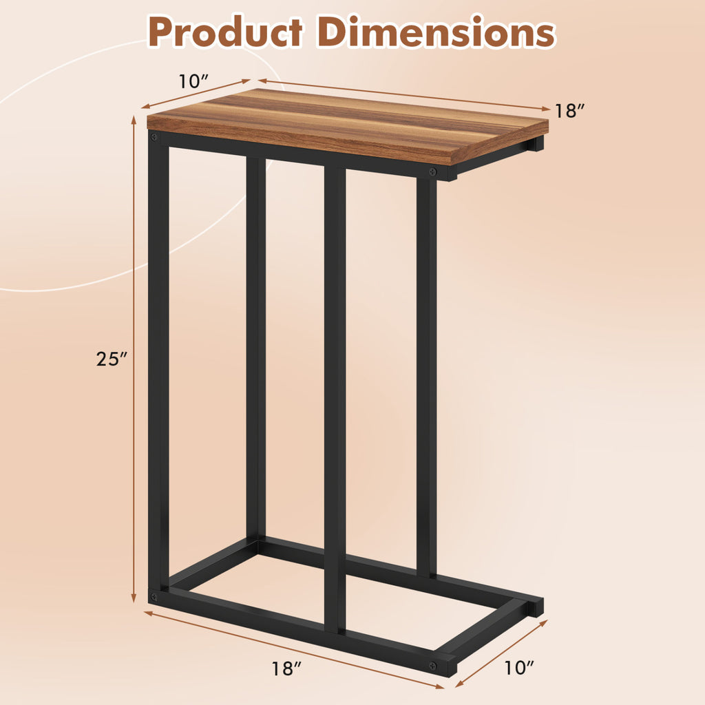 C-Shaped End Table with Metal Frame, Walnut