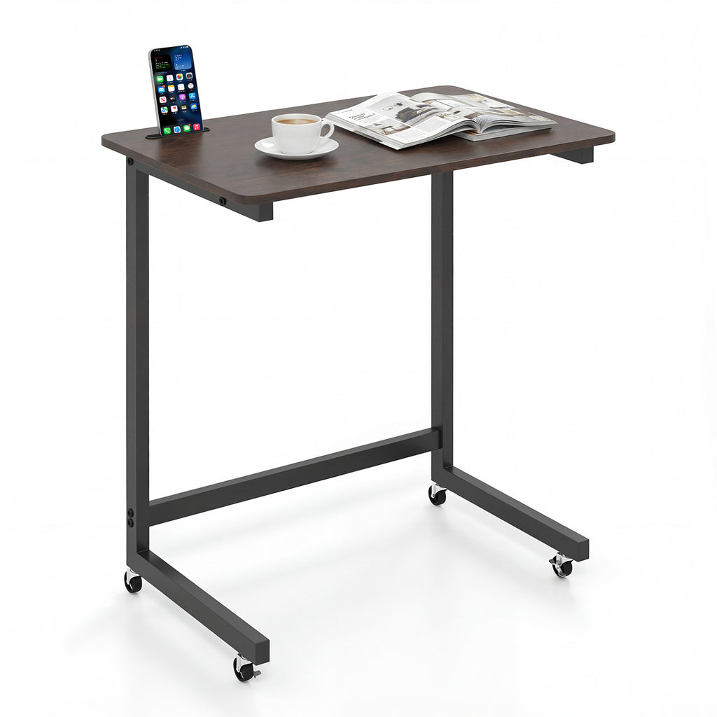 C-Shaped End Table with Adjustable Desktop & Wheels - Natural