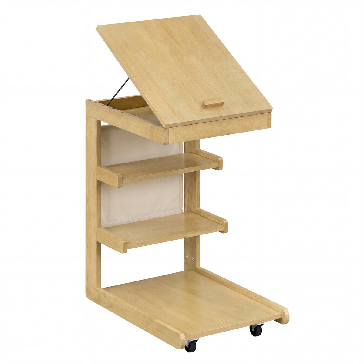 C-Shaped End Table with Adjustable Desktop and Wheels - Natural