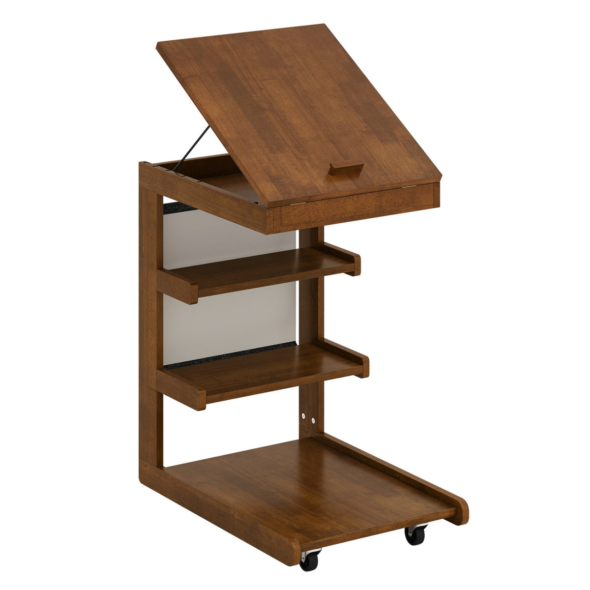 C-Shaped End Table with Adjustable Desktop and Wheels, Brown