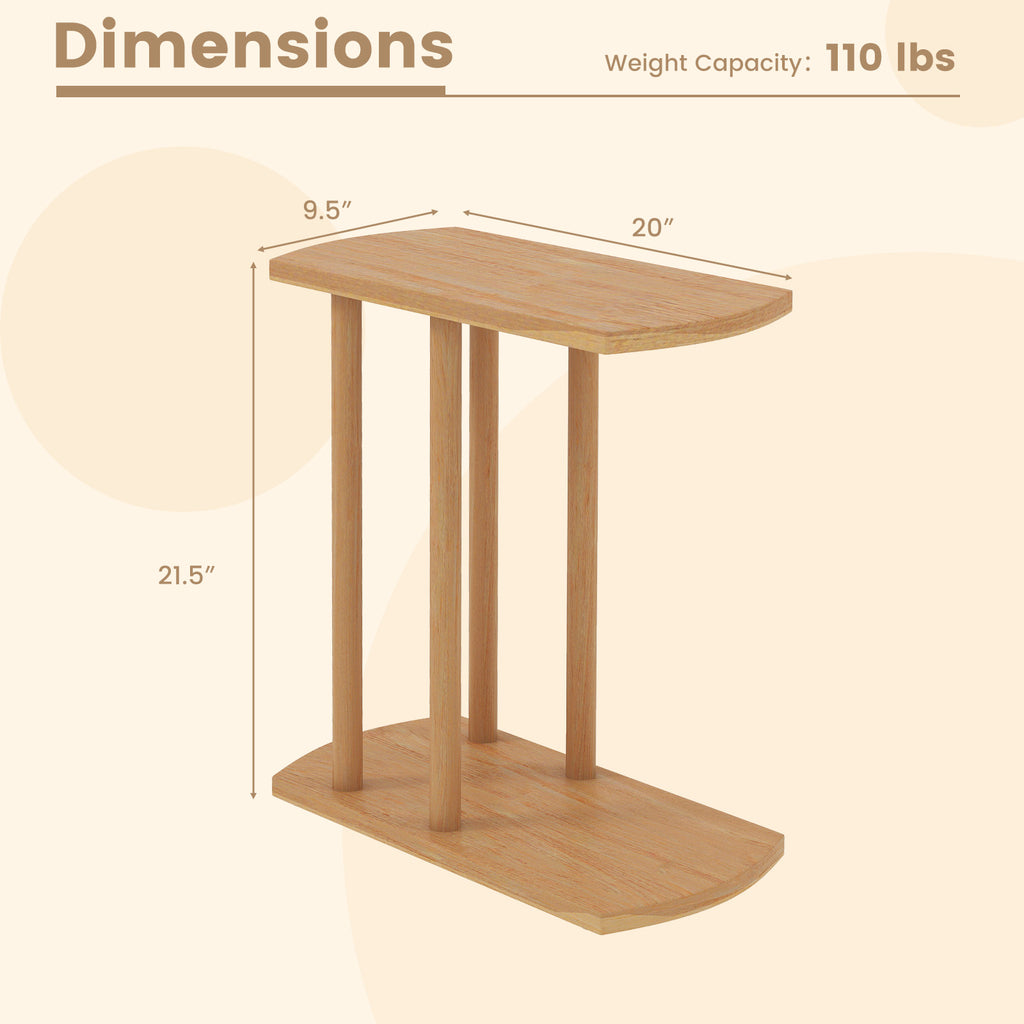 Teak Wood C-Shaped Side Table - 2-Tier Narrow Design