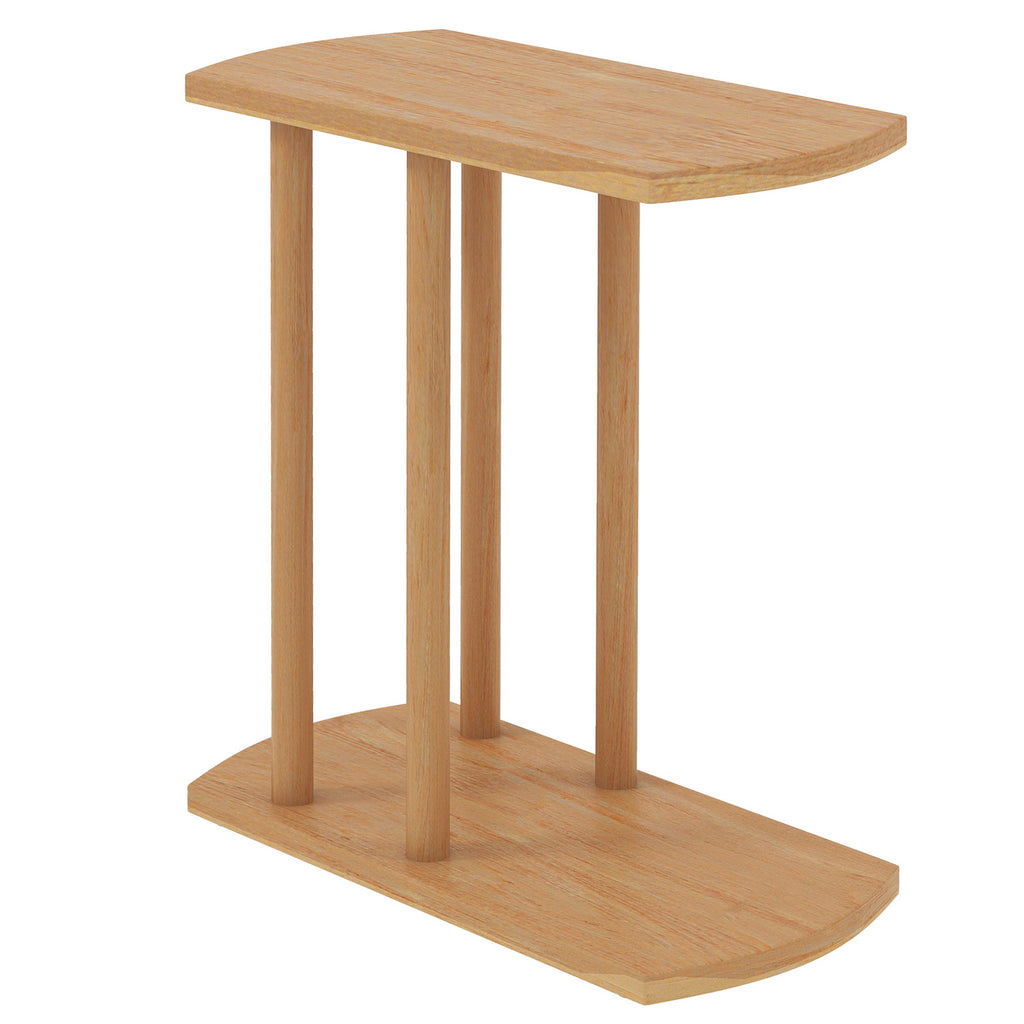 Teak Wood C-Shaped Side Table - 2-Tier Narrow Design