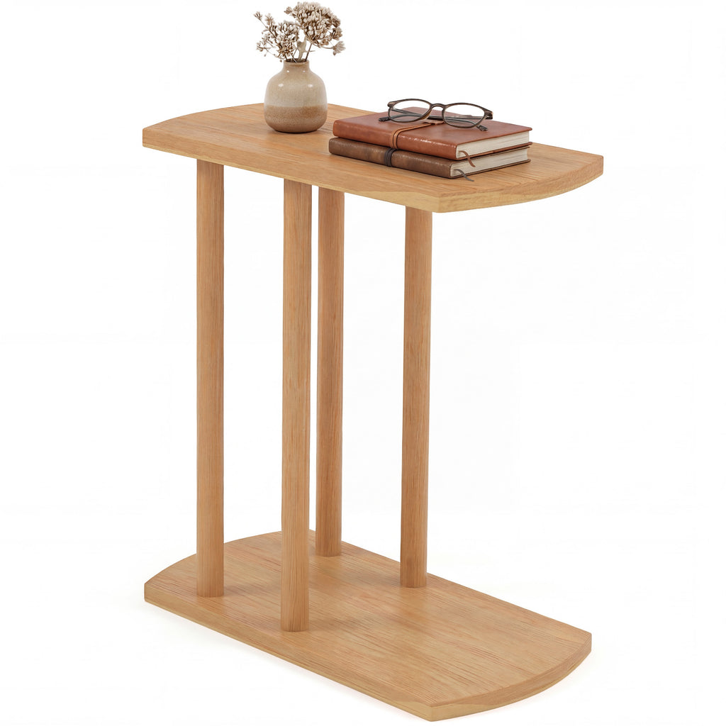 Teak Wood C-Shaped Side Table - 2-Tier Narrow Design