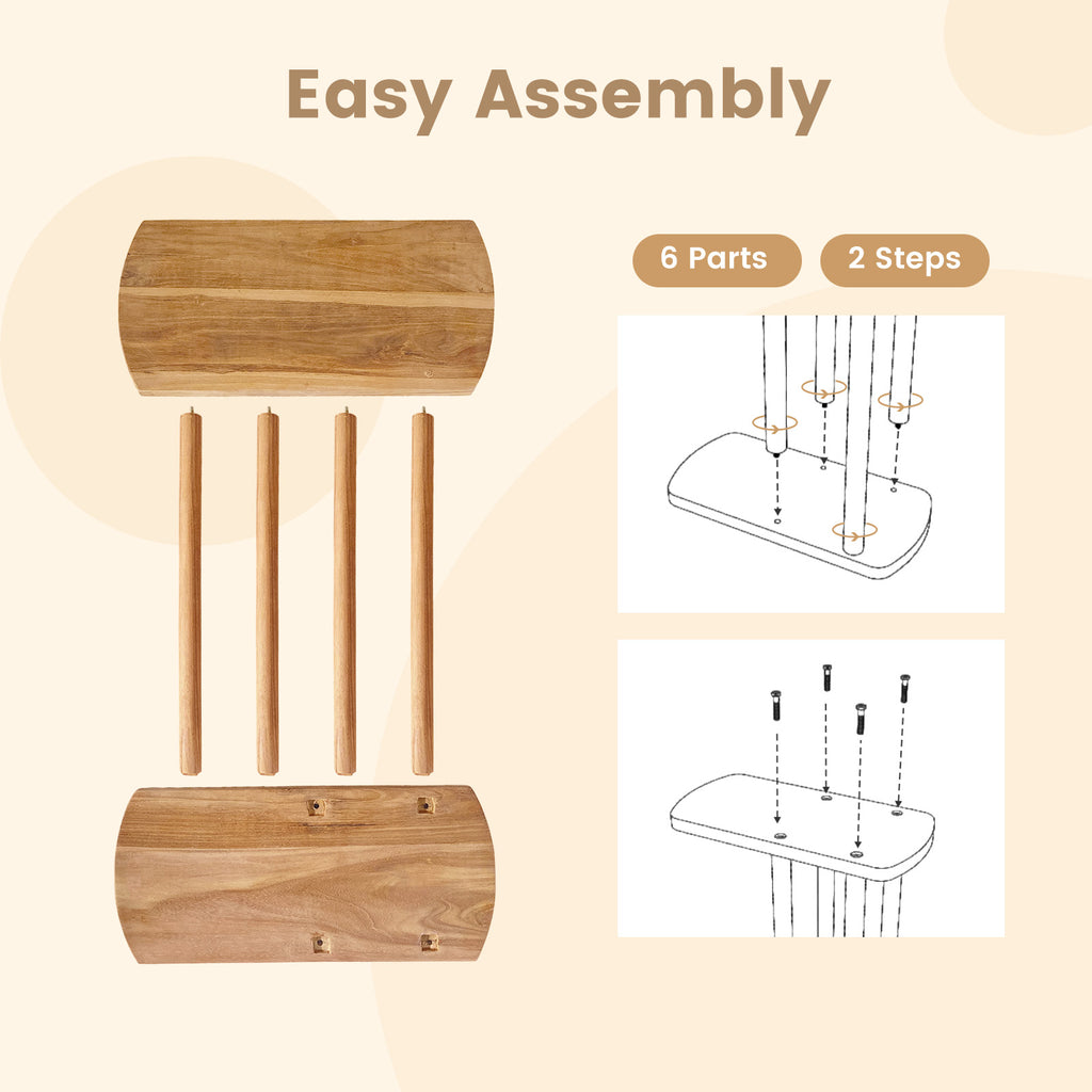 Teak Wood C-Shaped Side Table - 2-Tier Narrow Design
