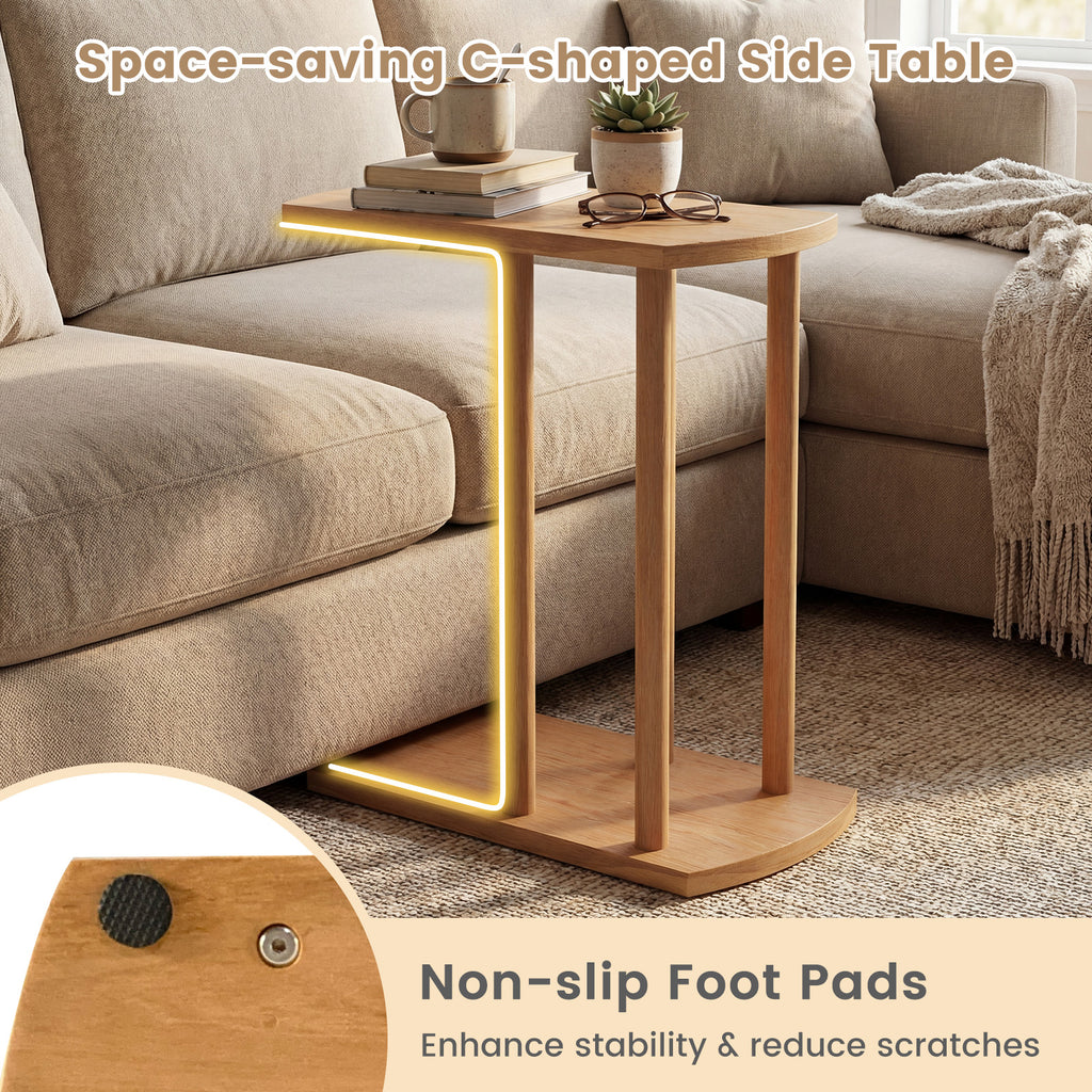 Teak Wood C-Shaped Side Table - 2-Tier Narrow Design