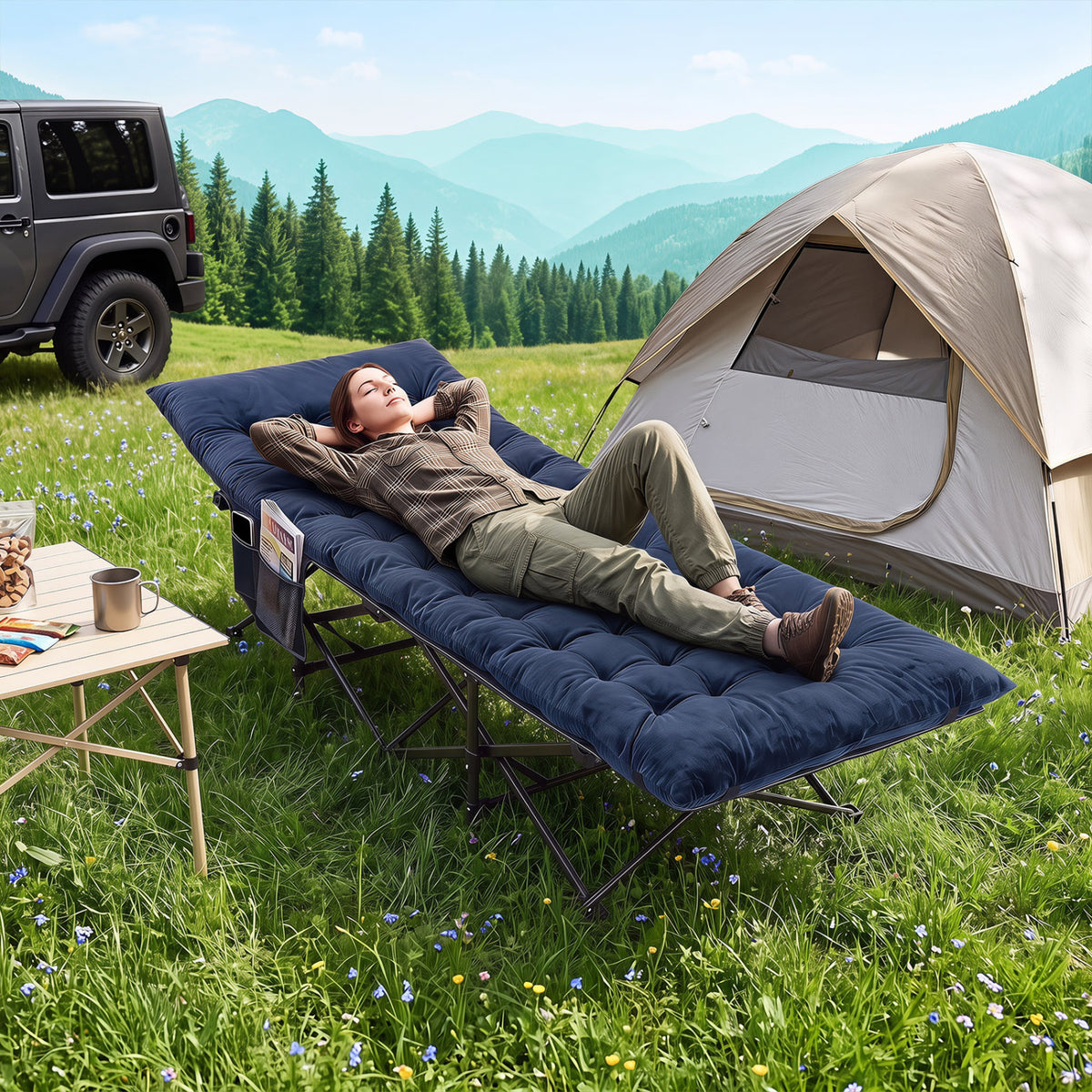 Camping Cot for Adults with Soft Padded Mat and Carrying Bag