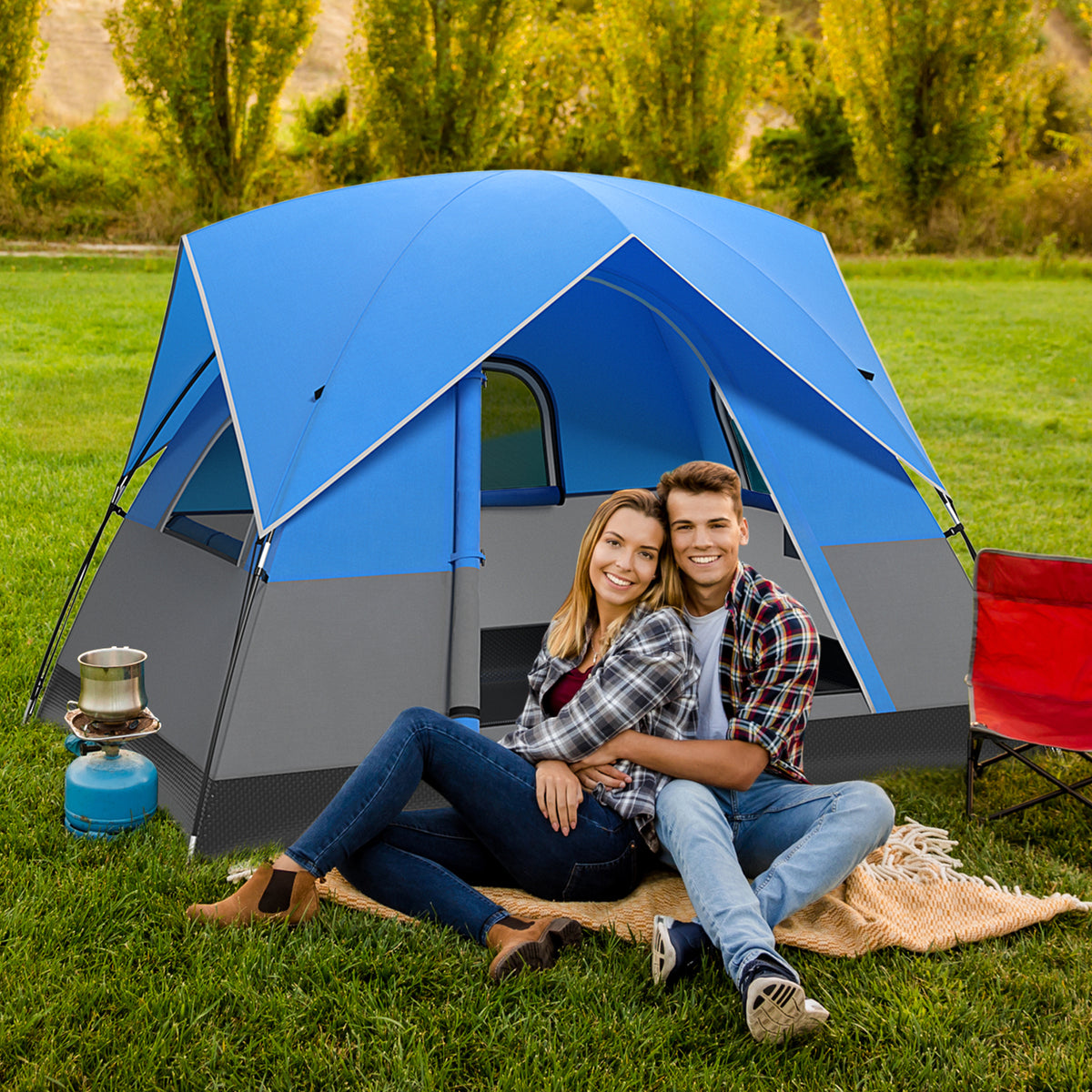 3 Person Outdoor Camping Tent with Removable Floor Mat for Hiking