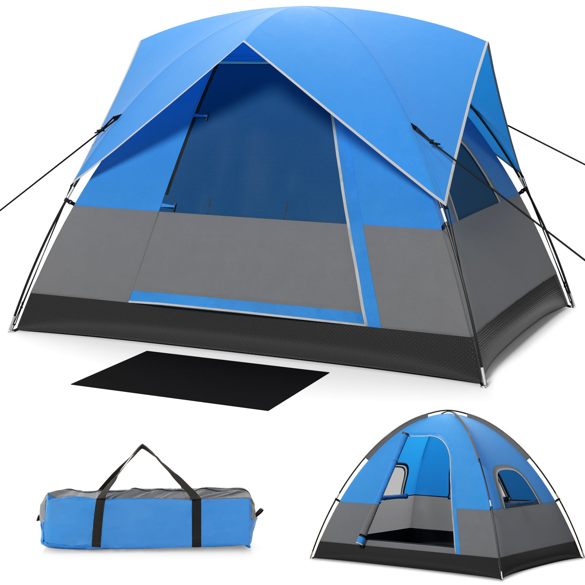 3 Person Outdoor Camping Tent with Removable Floor Mat for Hiking