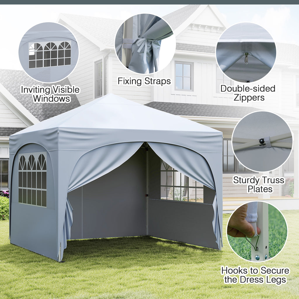 10x10 Pop-Up Canopy Tent with 4 Removable Sidewalls, White