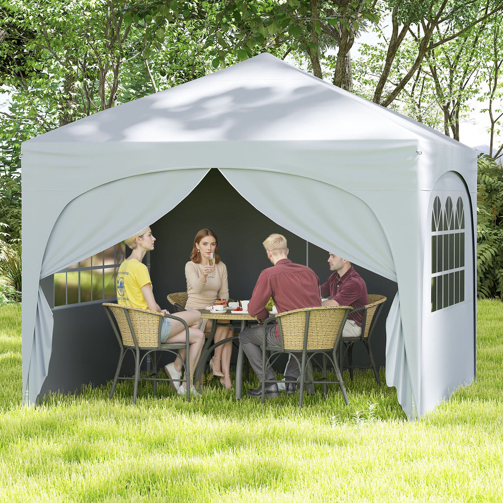 10x10 Pop-Up Canopy Tent with 4 Removable Sidewalls, White