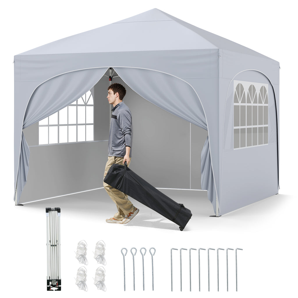 10x10 Pop-Up Canopy Tent with 4 Removable Sidewalls, White
