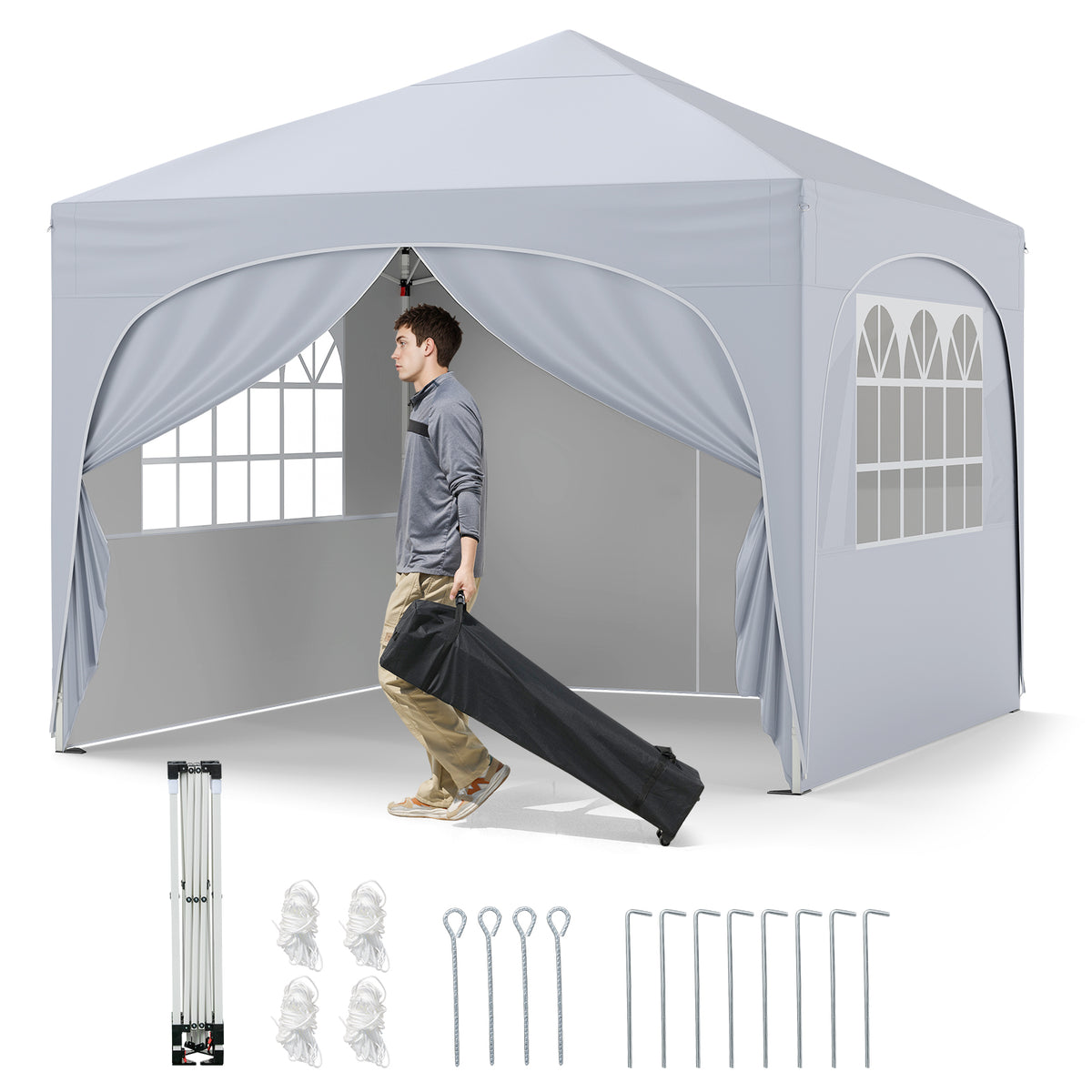10x10 Pop-Up Canopy Tent with 4 Removable Sidewalls, White