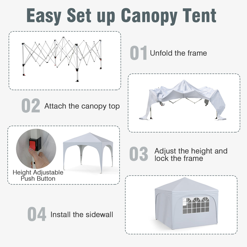 10x10 Pop-Up Canopy Tent with 4 Removable Sidewalls, White