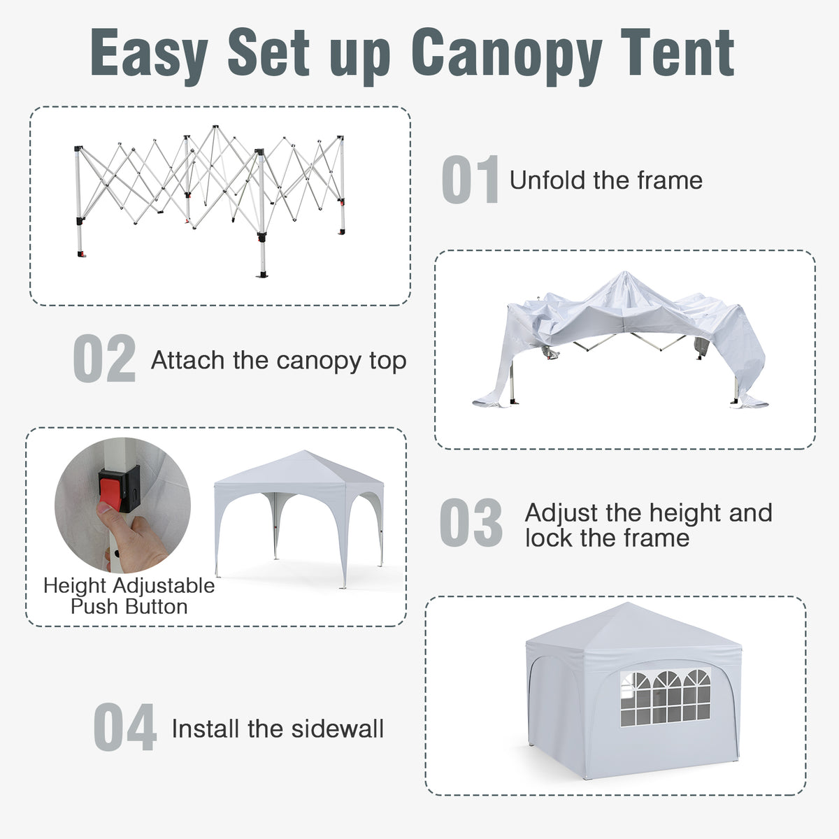 10x10 Pop-Up Canopy Tent with 4 Removable Sidewalls, White
