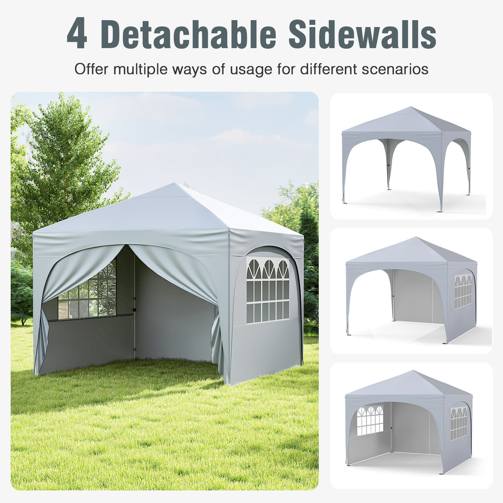 10x10 Pop-Up Canopy Tent with 4 Removable Sidewalls, White