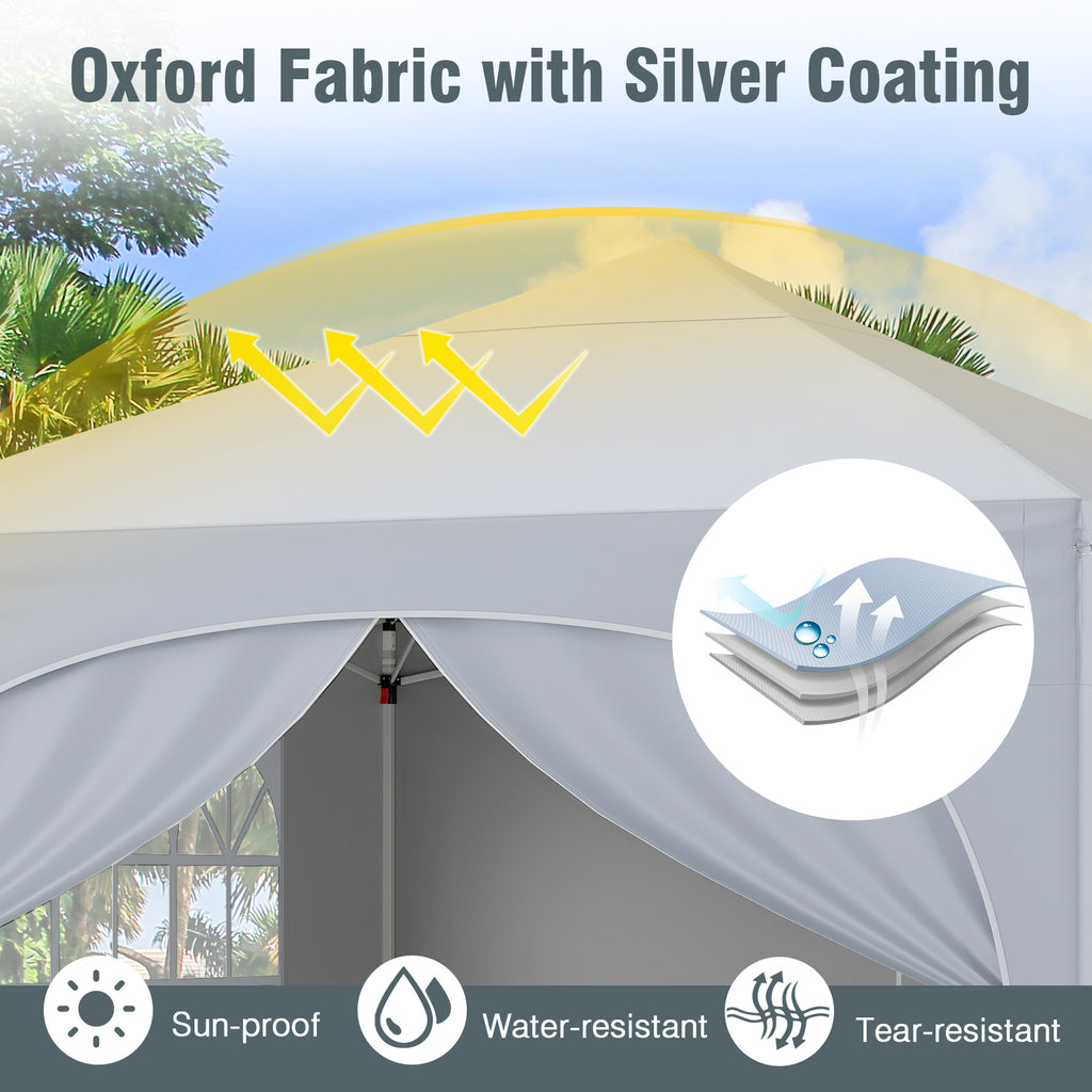 10x10 Pop-Up Canopy Tent with 4 Removable Sidewalls, White