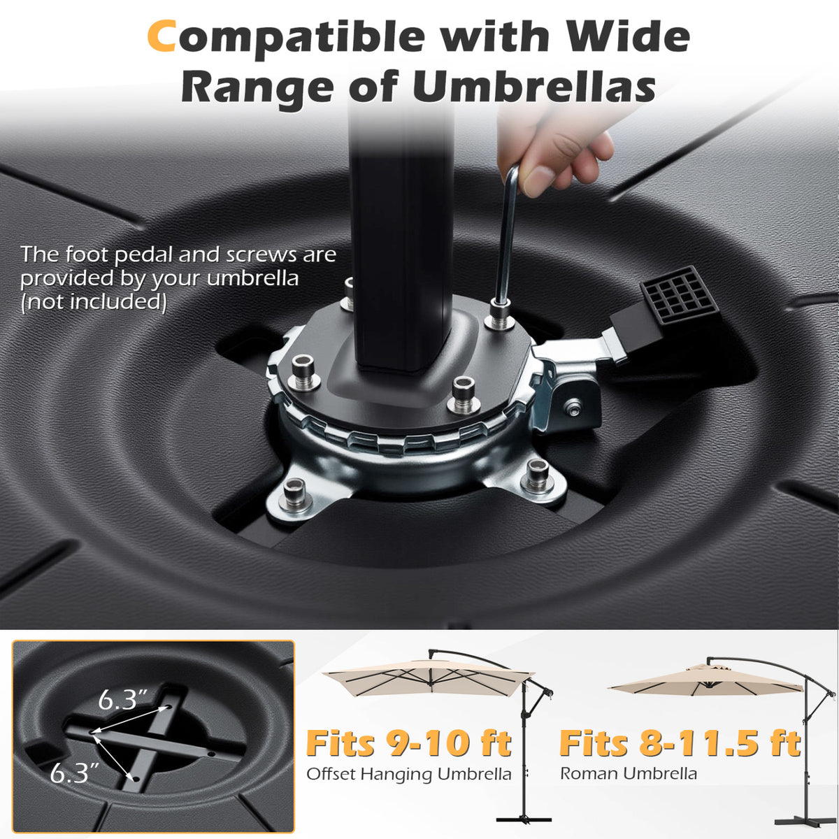 Cantilever Patio Umbrella Base 220 LBS Water and Sand Fillable
