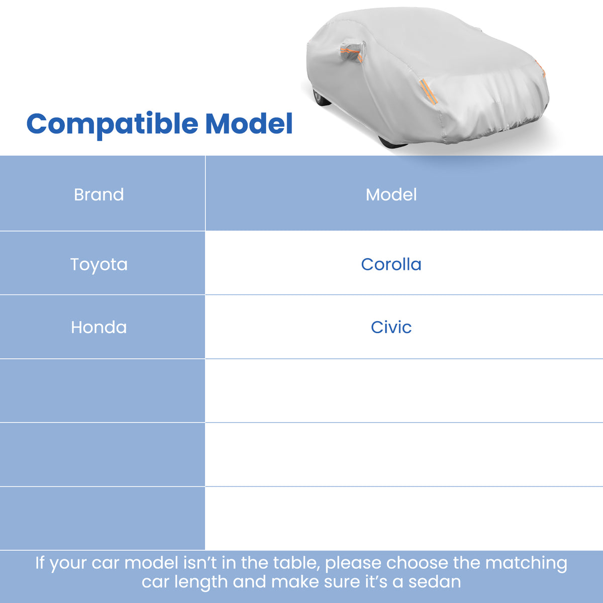 Car Cover for Sedans, 185 Inch Universal Fit - UV & Rain Protection
