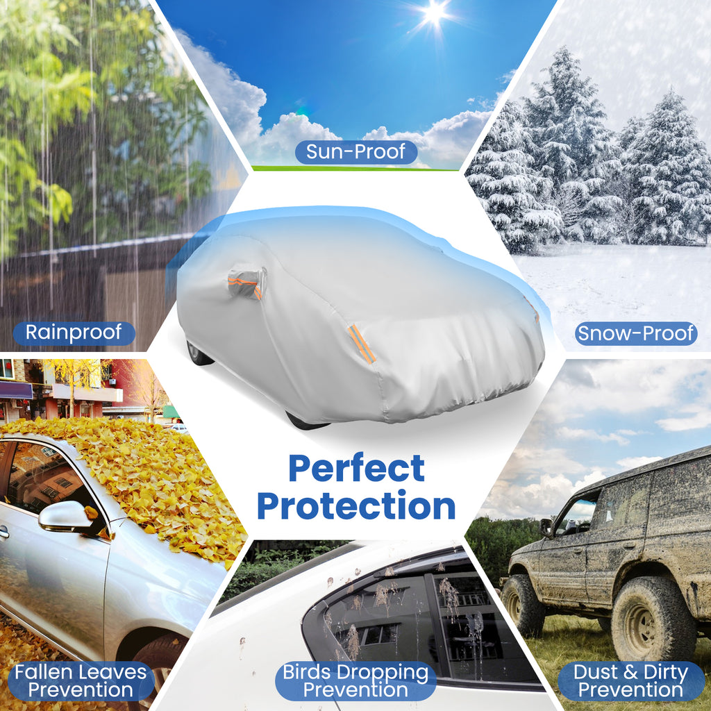 Car Cover for Sedans, 185 Inch Universal Fit - UV & Rain Protection