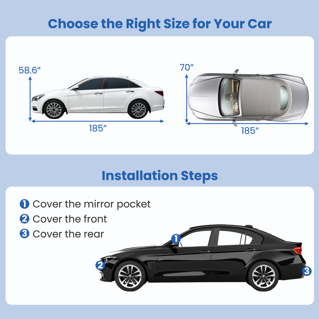 Car Cover for Sedans, 185 Inch Universal Fit - UV & Rain Protection