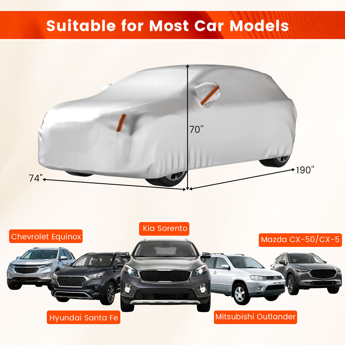Universal Car Cover 190 Inch - SUV Waterproof UV Protection