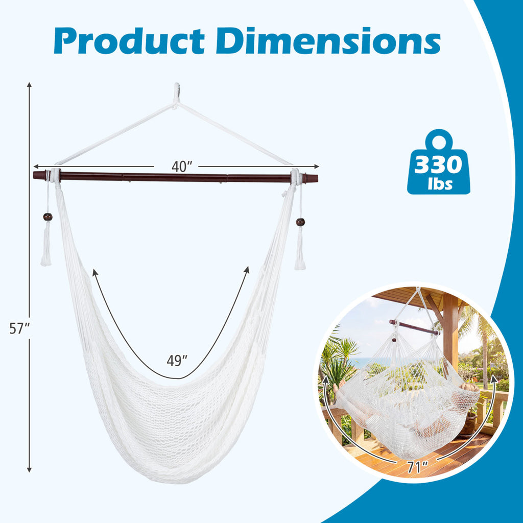 Caribbean Hammock Chair with Metal Spreader Bar Woven Rope Swing