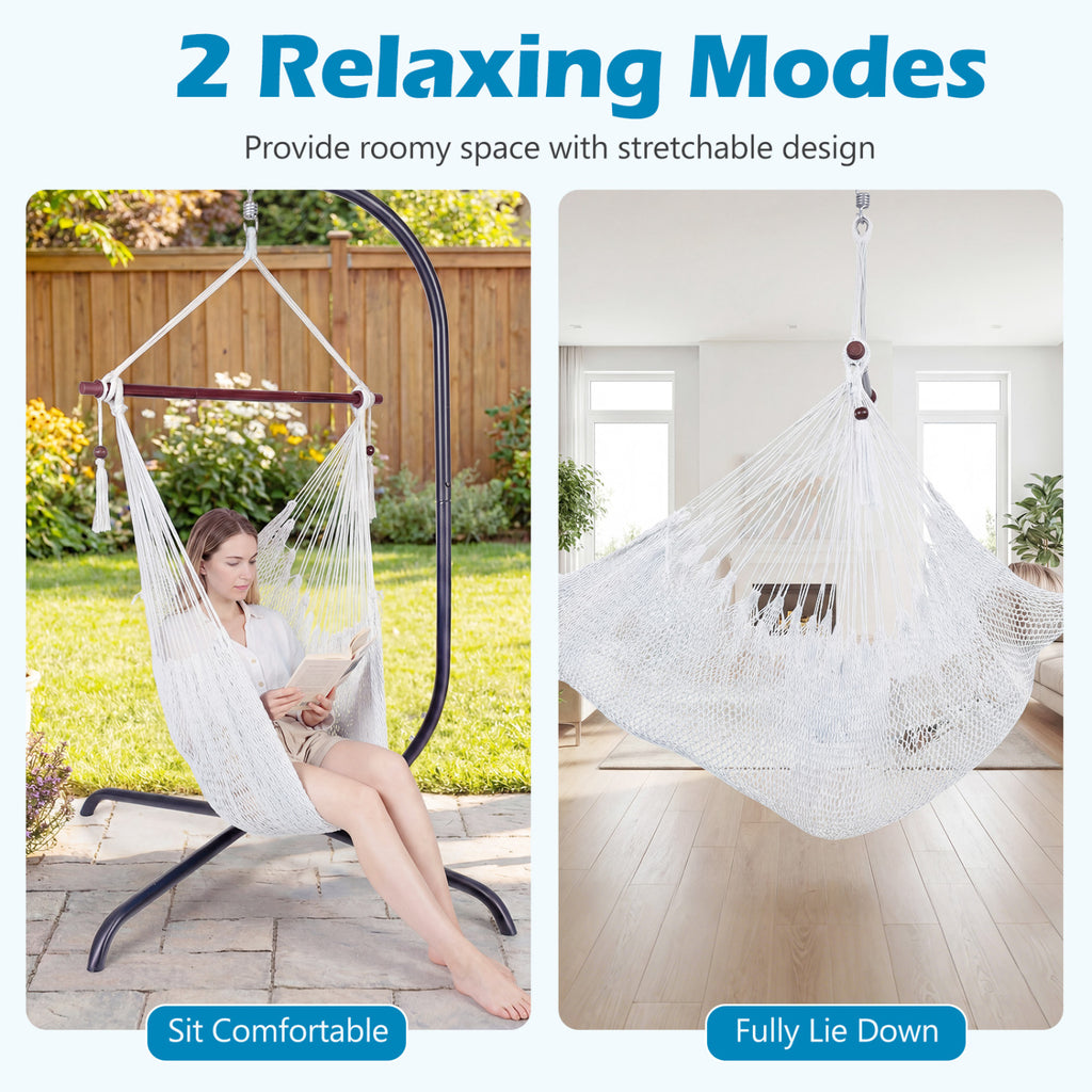 Caribbean Hammock Chair with Metal Spreader Bar Woven Rope Swing