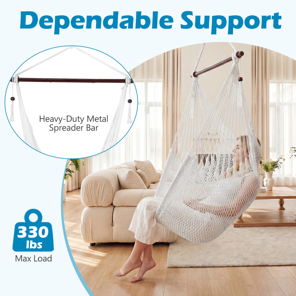 Caribbean Hammock Chair with Metal Spreader Bar Woven Rope Swing