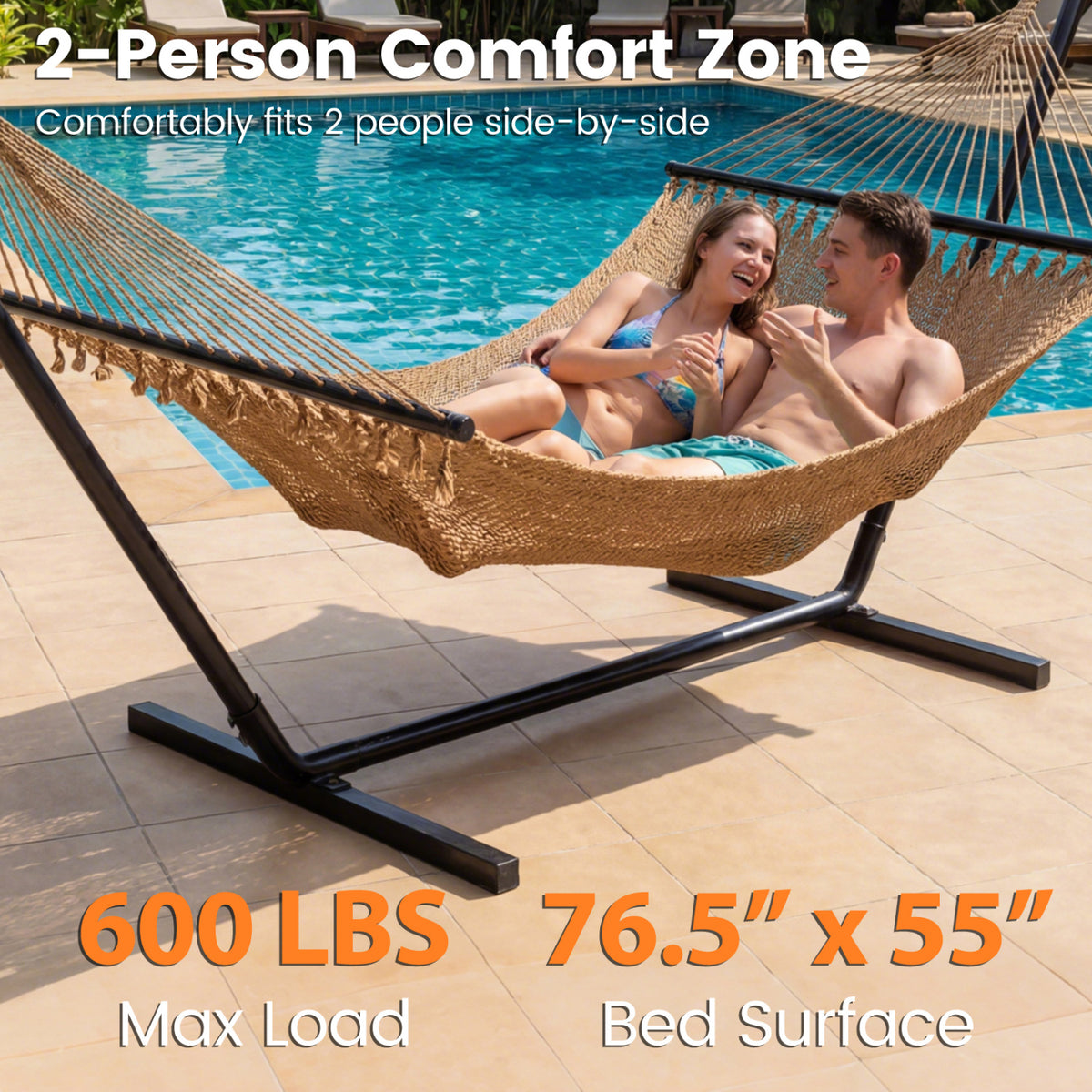 Caribbean Hammock with Spreader Bar - Khaki