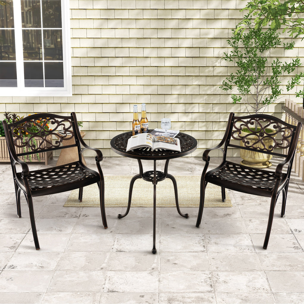 Cast Aluminum Dining Chairs Set of 2 with Patio Armrests Flower