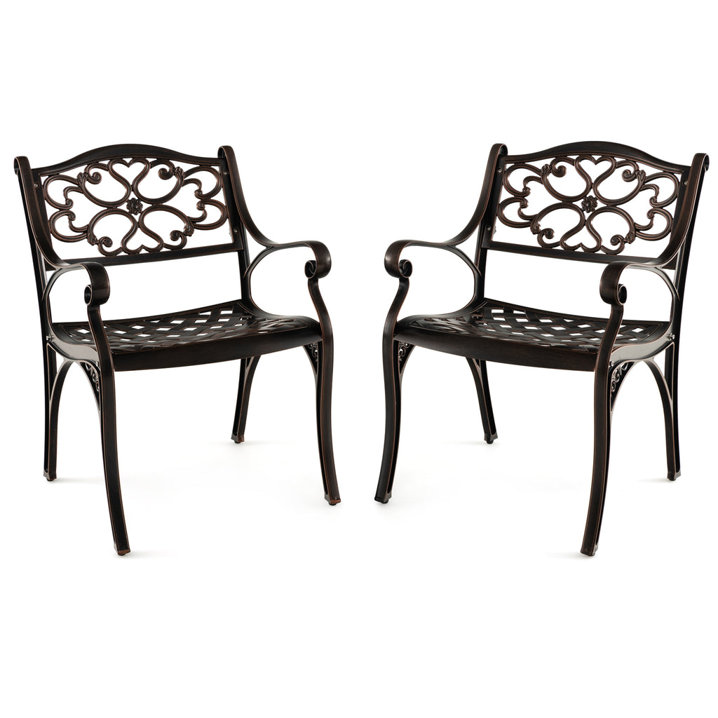 Cast Aluminum Patio Chairs Set of 2 Dining with Armrests Diamond