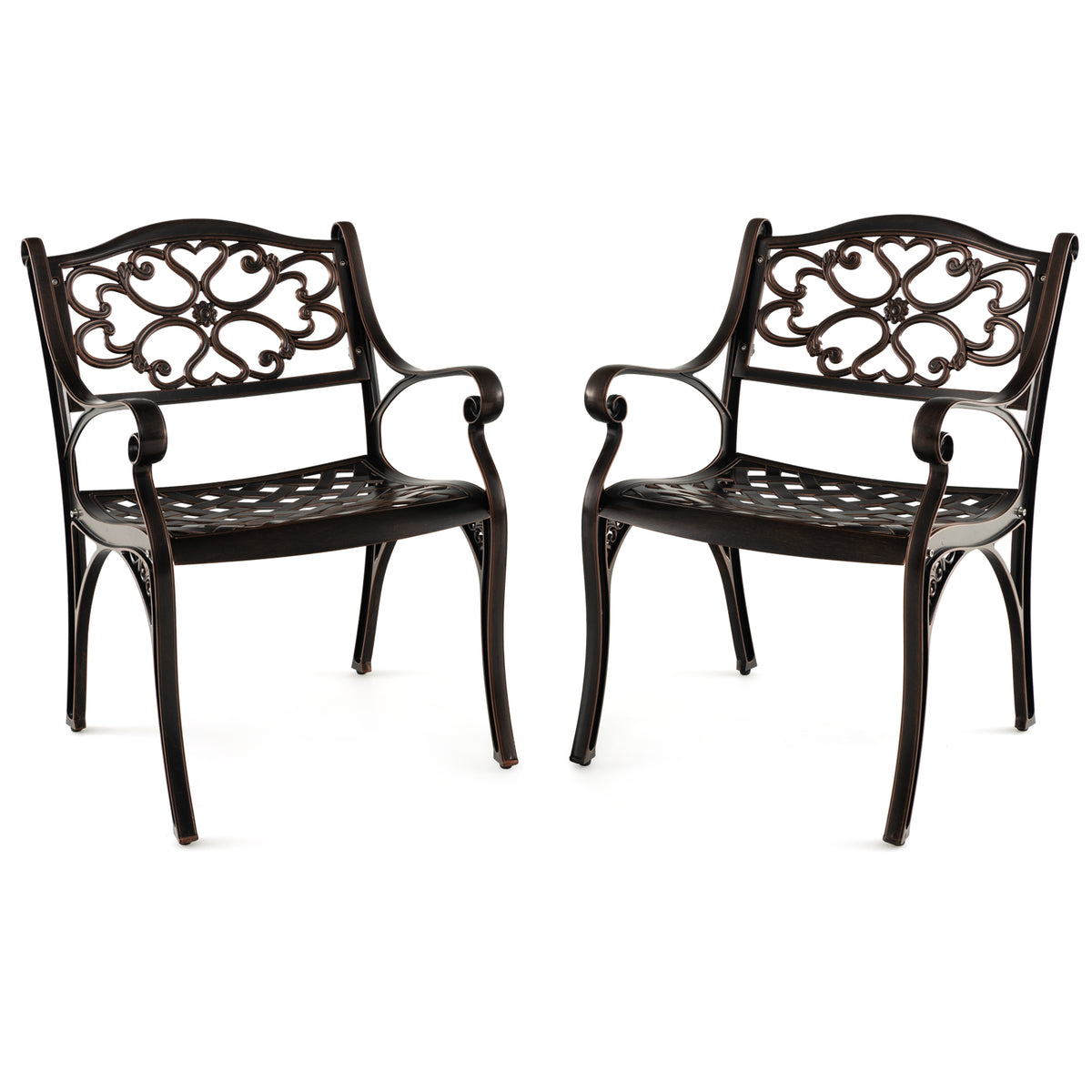 Cast Aluminum Patio Chairs Set of 2 Dining with Armrests Diamond
