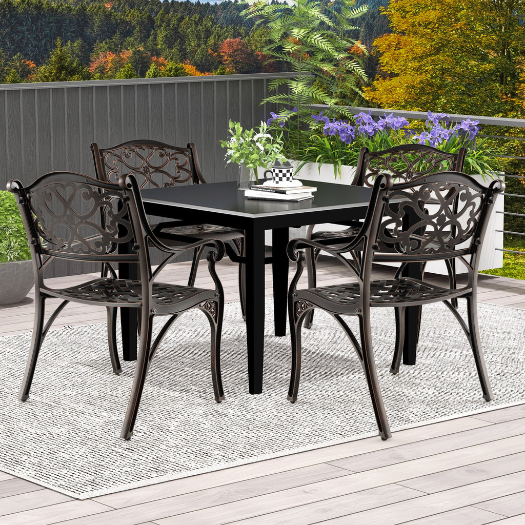 Cast Aluminum Dining Chairs Set of 2 with Patio Armrests Flower