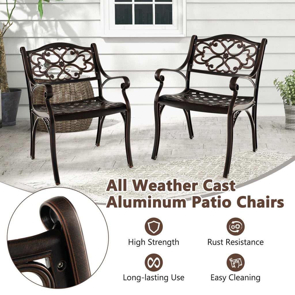 Cast Aluminum Dining Chairs Set of 2 with Patio Armrests Flower