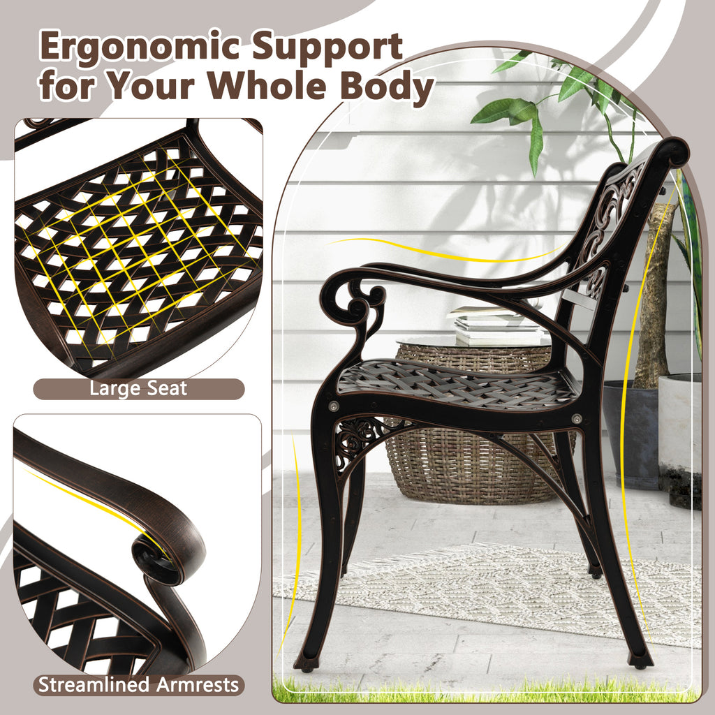 Cast Aluminum Dining Chairs Set of 2 with Patio Armrests Flower