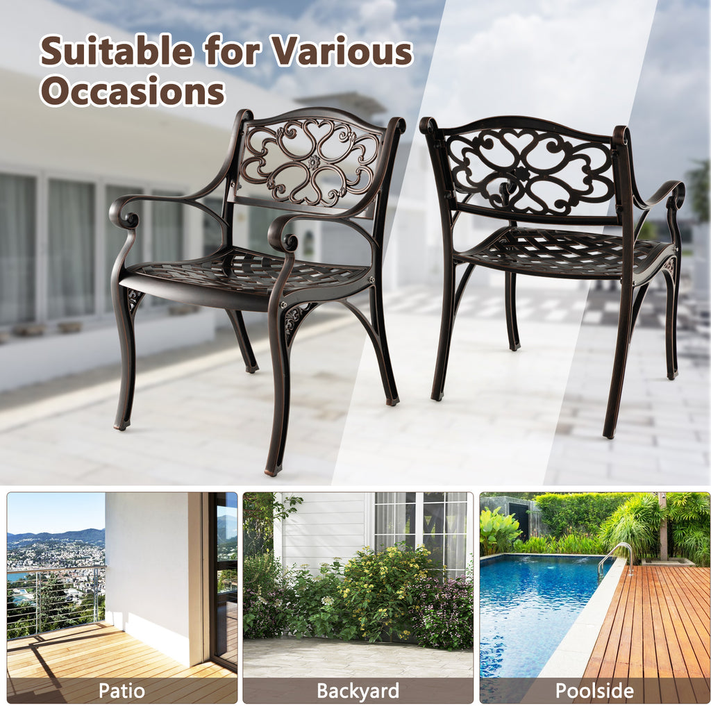 Cast Aluminum Dining Chairs Set of 2 with Patio Armrests Flower
